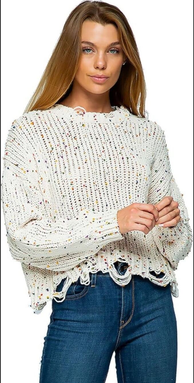 Sweet Generis Chenille Destroyed Crop Sweater with speckles